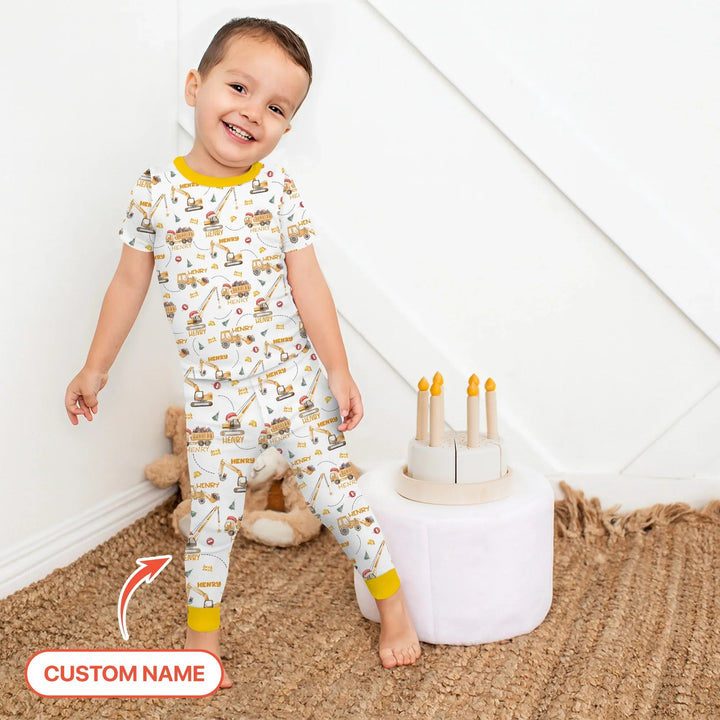 Santa's Little Builders Custom Name Two Piece Short Sleeve Pajama Set - Zumbamboo