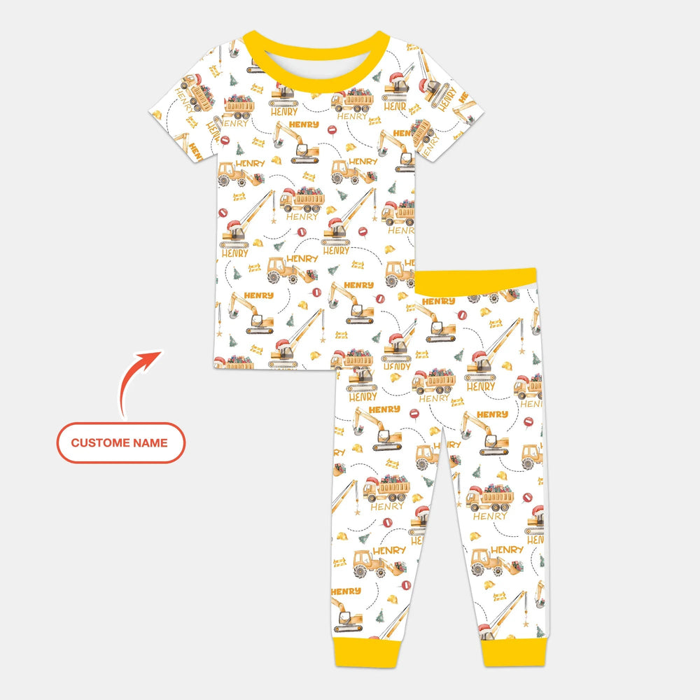 Santa's Little Builders Custom Name Two Piece Short Sleeve Pajama Set - Zumbamboo