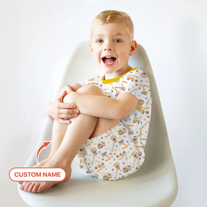 Santa's Little Builders Custom Name Two Piece Short Sleeve Shorts Pajama Set , Santa's Little Builders Custom Name Two Piece Short Sleeve Shorts Pajama Set - 12-18M