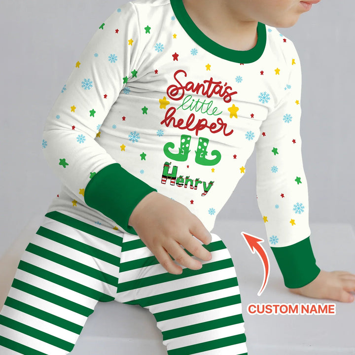 Santa's Little Helper Custom Name Two Piece Long Sleeve Pajama Set - Zumbamboo