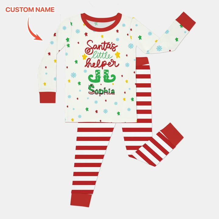 Santa's Little Helper Custom Name Two Piece Long Sleeve Pajama Set - Zumbamboo