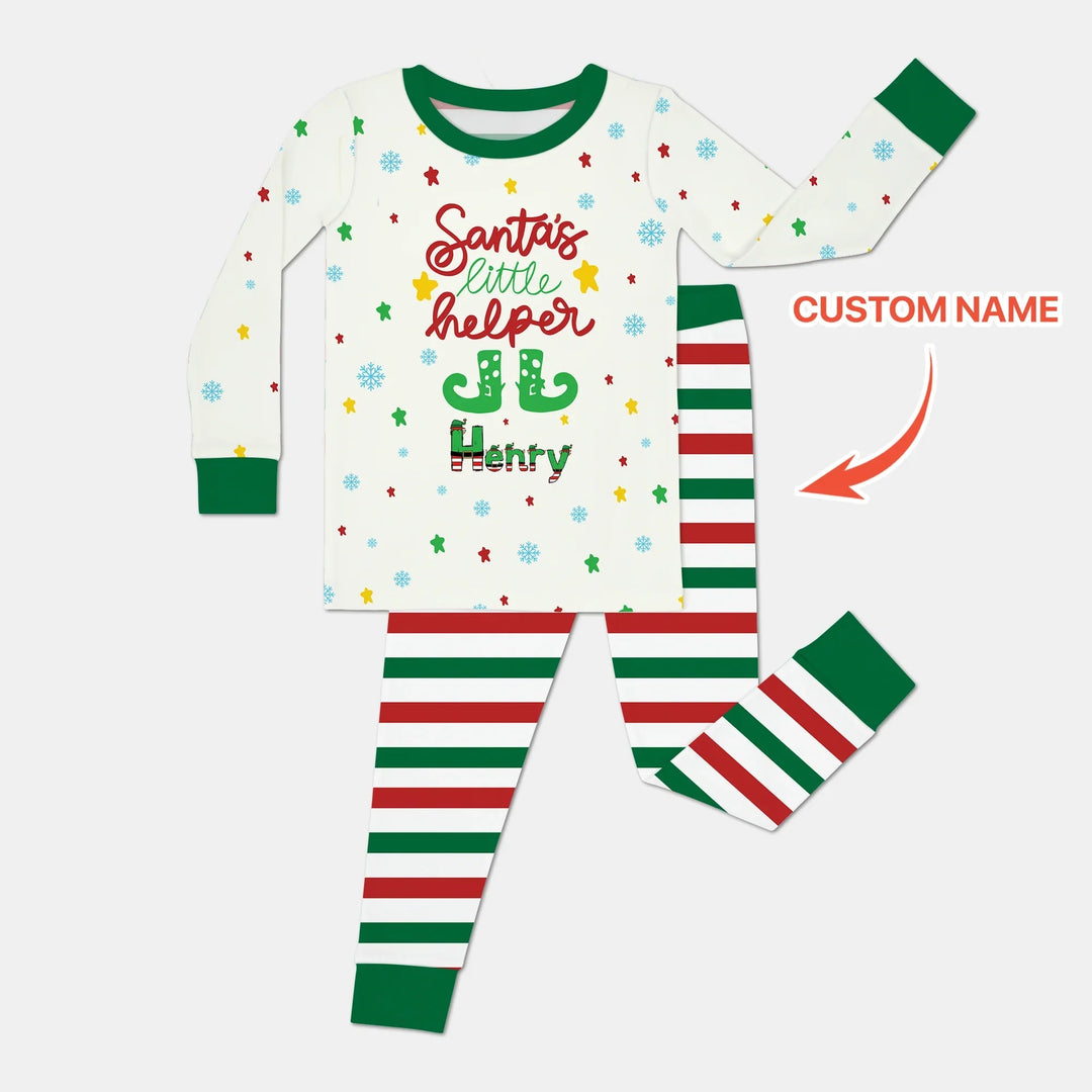 Santa's Little Helper Custom Name Two Piece Long Sleeve Pajama Set - Zumbamboo