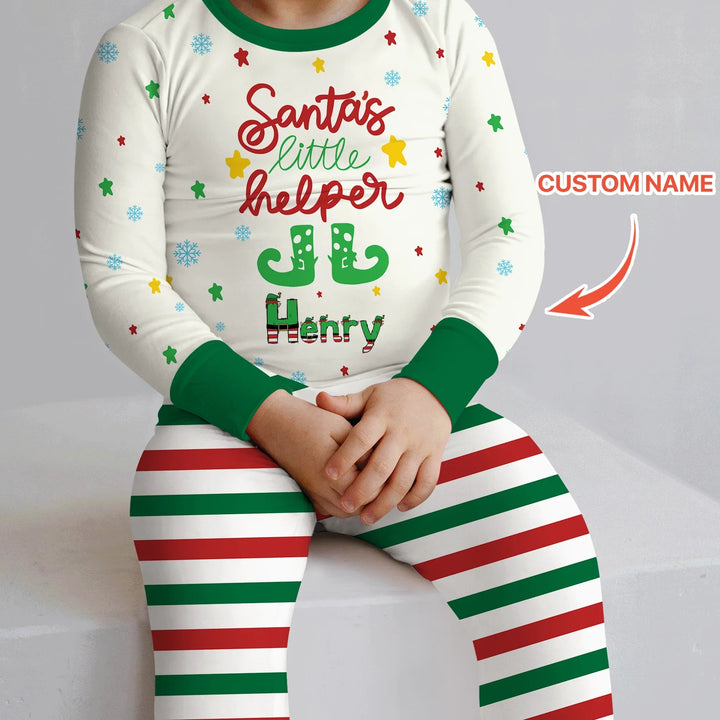 Santa's Little Helper Custom Name Two Piece Long Sleeve Pajama Set - Zumbamboo