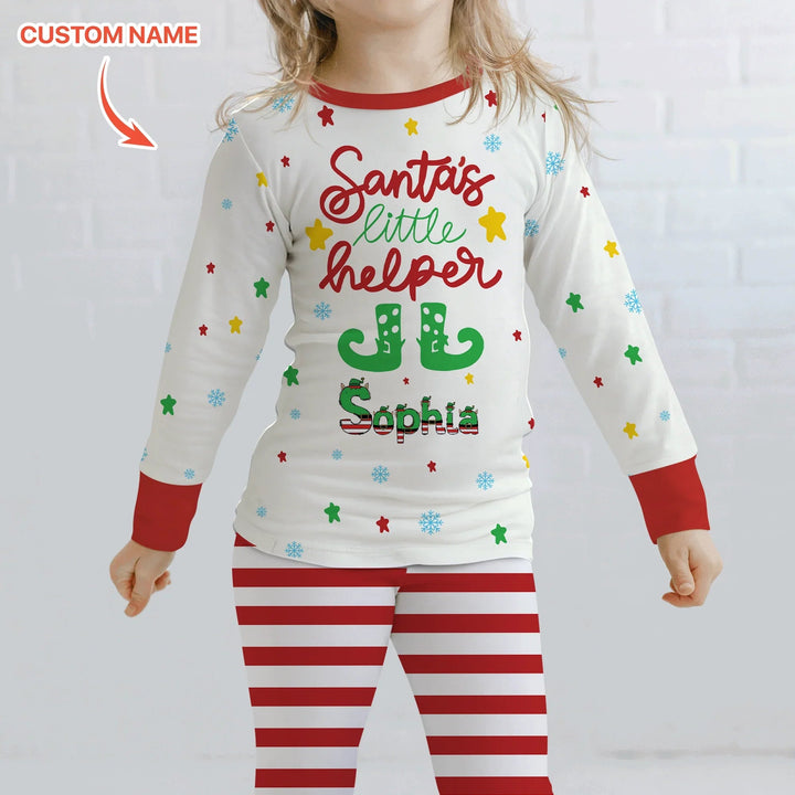 Santa's Little Helper Custom Name Two Piece Long Sleeve Pajama Set - Zumbamboo