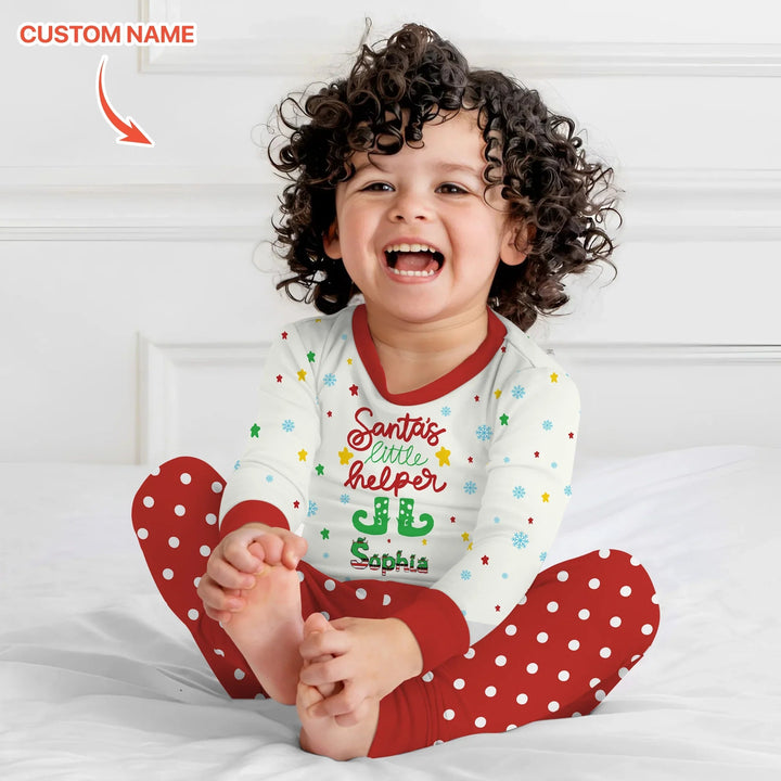 Santa's Little Helper Custom Name Two Piece Long Sleeve Pajama Set - Zumbamboo