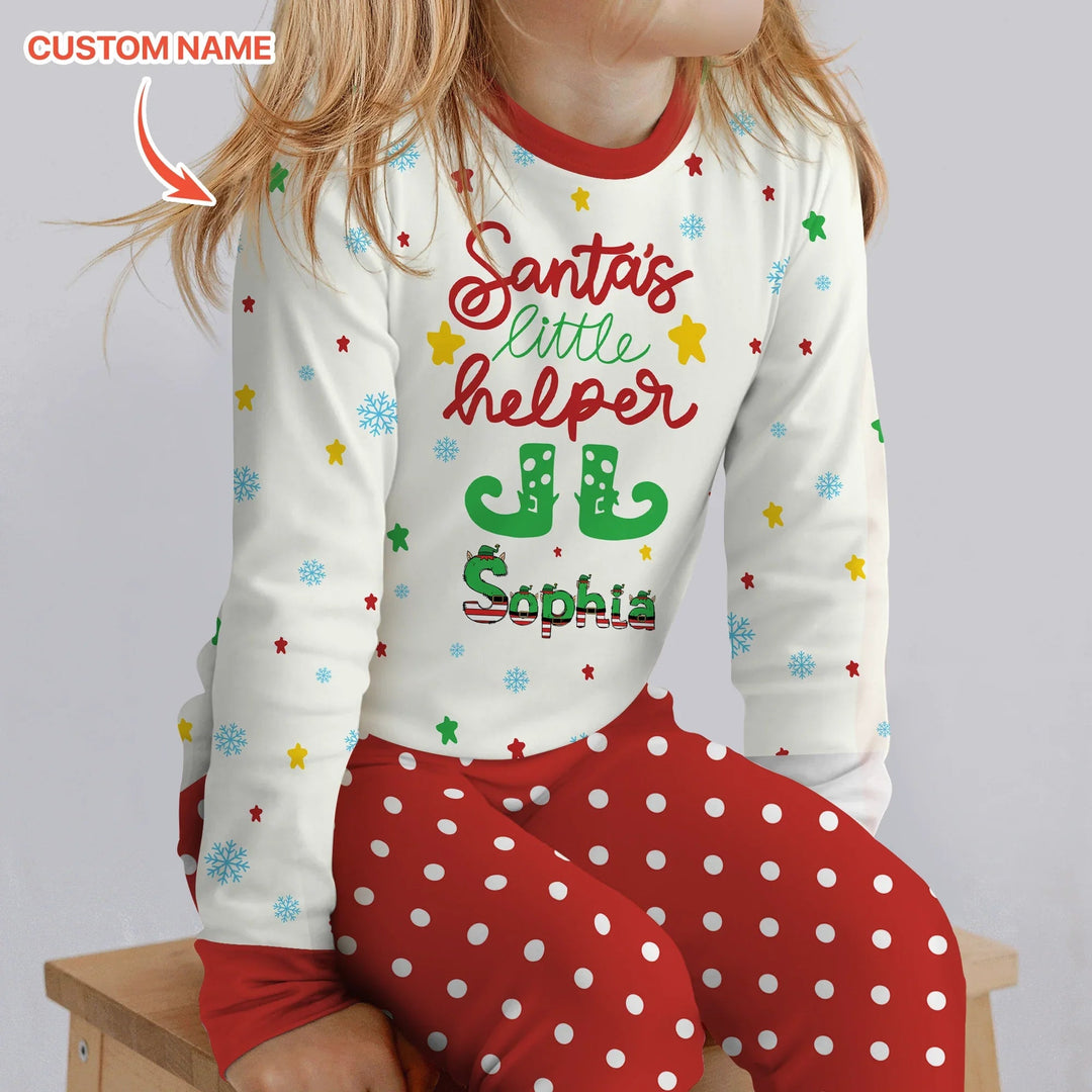 Santa's Little Helper Custom Name Two Piece Long Sleeve Pajama Set - Zumbamboo