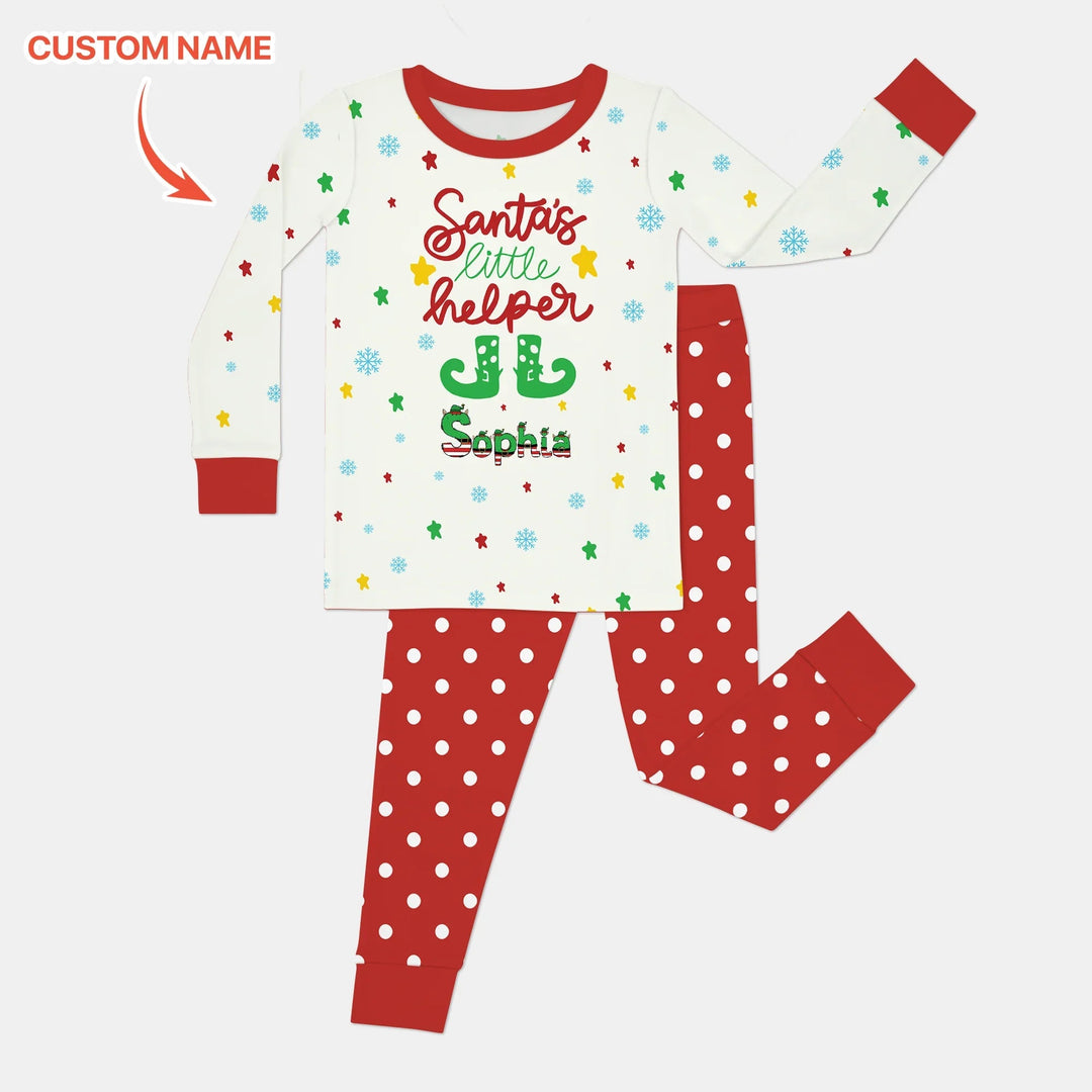 Santa's Little Helper Custom Name Two Piece Long Sleeve Pajama Set - Zumbamboo