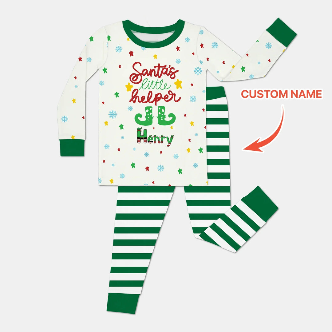 Santa's Little Helper Custom Name Two Piece Long Sleeve Pajama Set - Zumbamboo