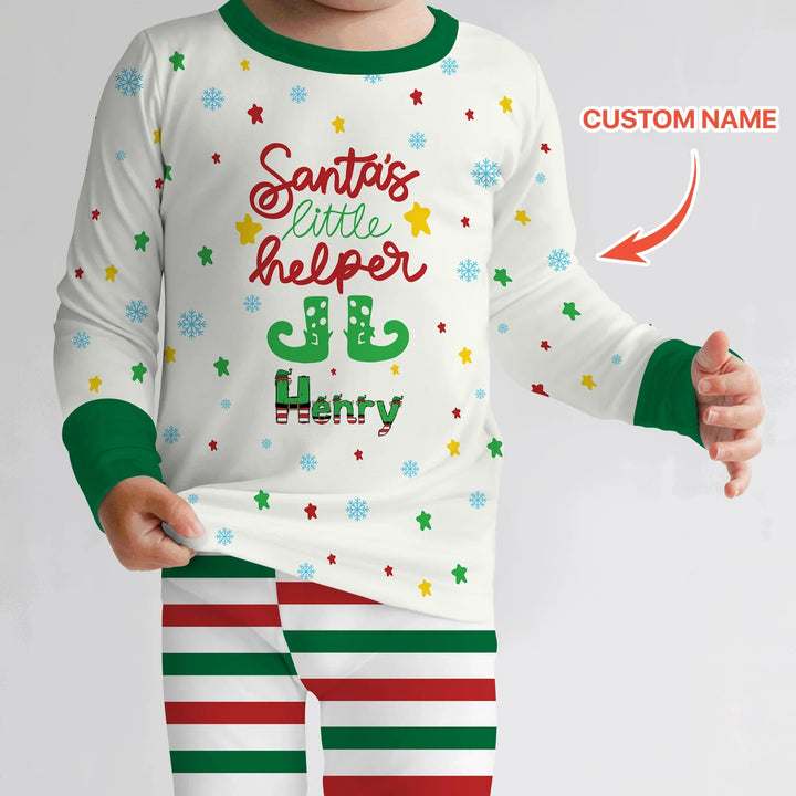 Santa's Little Helper Custom Name Two Piece Long Sleeve Pajama Set - Zumbamboo