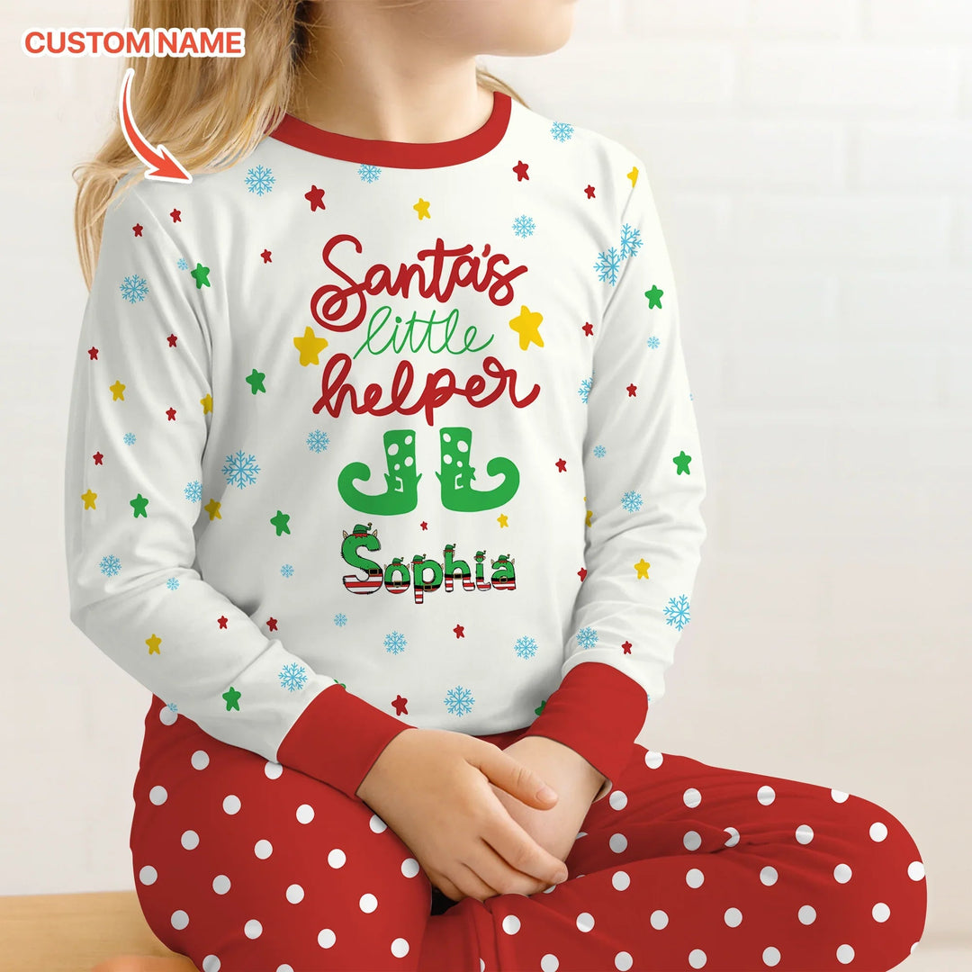 Santa's Little Helper Custom Name Two Piece Long Sleeve Pajama Set - Zumbamboo