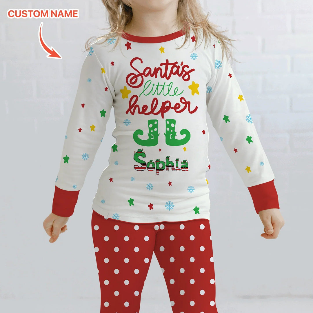 Santa's Little Helper Custom Name Two Piece Long Sleeve Pajama Set - Zumbamboo
