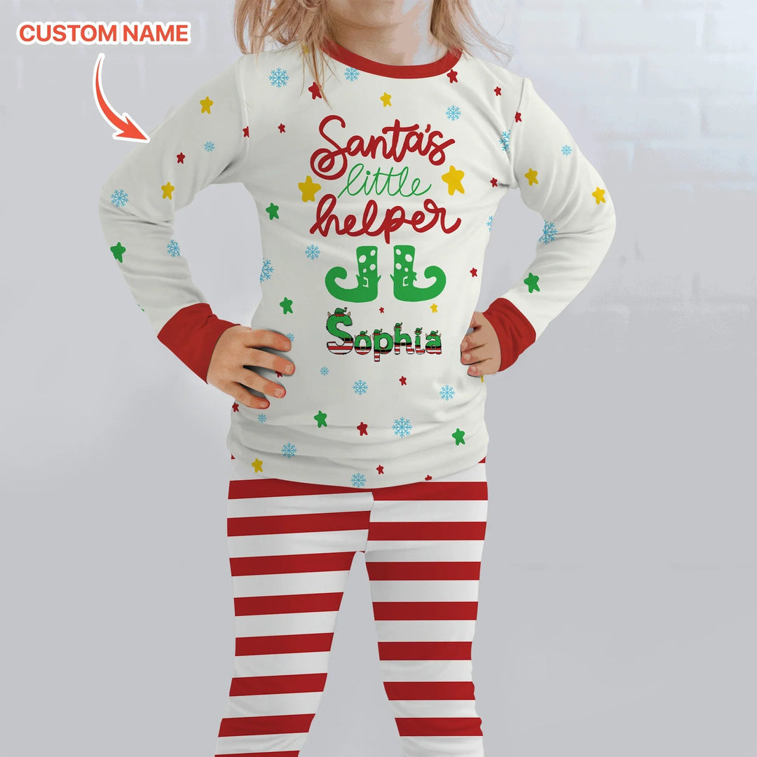 Santa's Little Helper Custom Name Two Piece Long Sleeve Pajama Set - Zumbamboo