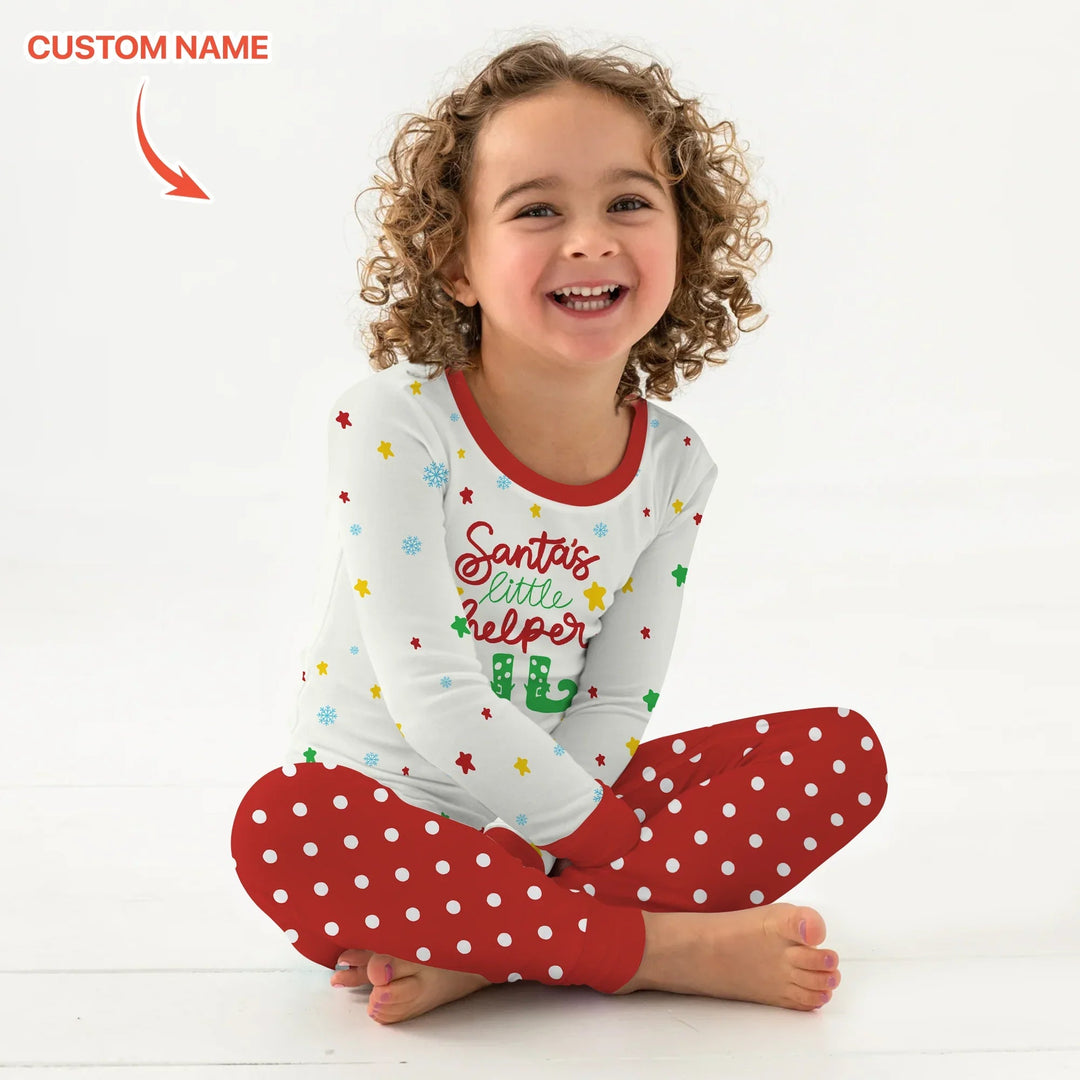 Santa's Little Helper Custom Name Two Piece Long Sleeve Pajama Set - Zumbamboo