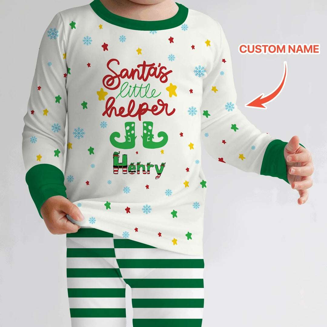 Santa's Little Helper Custom Name Two Piece Long Sleeve Pajama Set - Zumbamboo