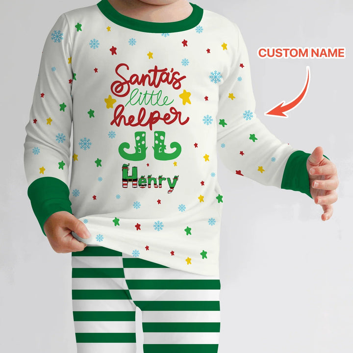 Santa's Little Helper Custom Name Two Piece Long Sleeve Pajama Set - Zumbamboo
