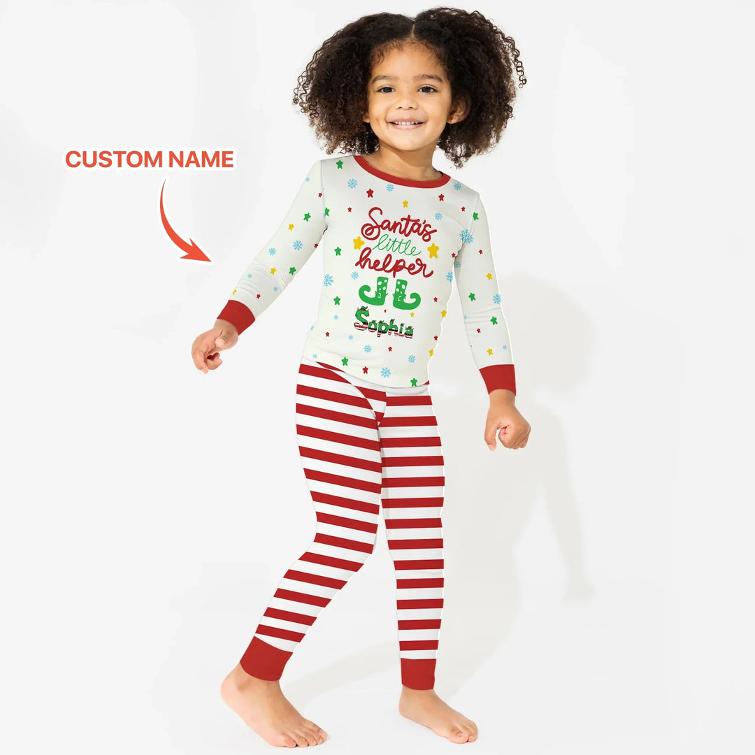 Santa's Little Helper Custom Name Two Piece Long Sleeve Pajama Set - Zumbamboo