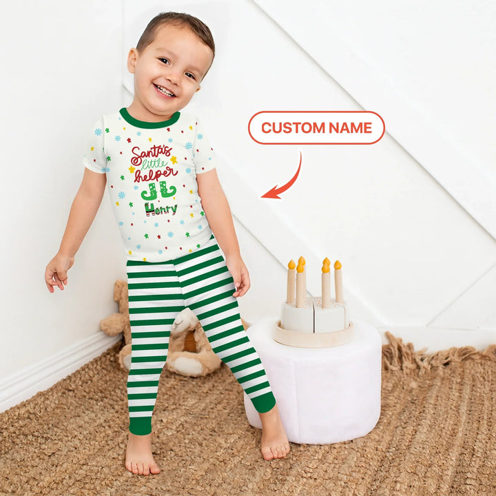 Santa's Little Helper Custom Name Two Piece Short Sleeve Pajama Set - Zumbamboo