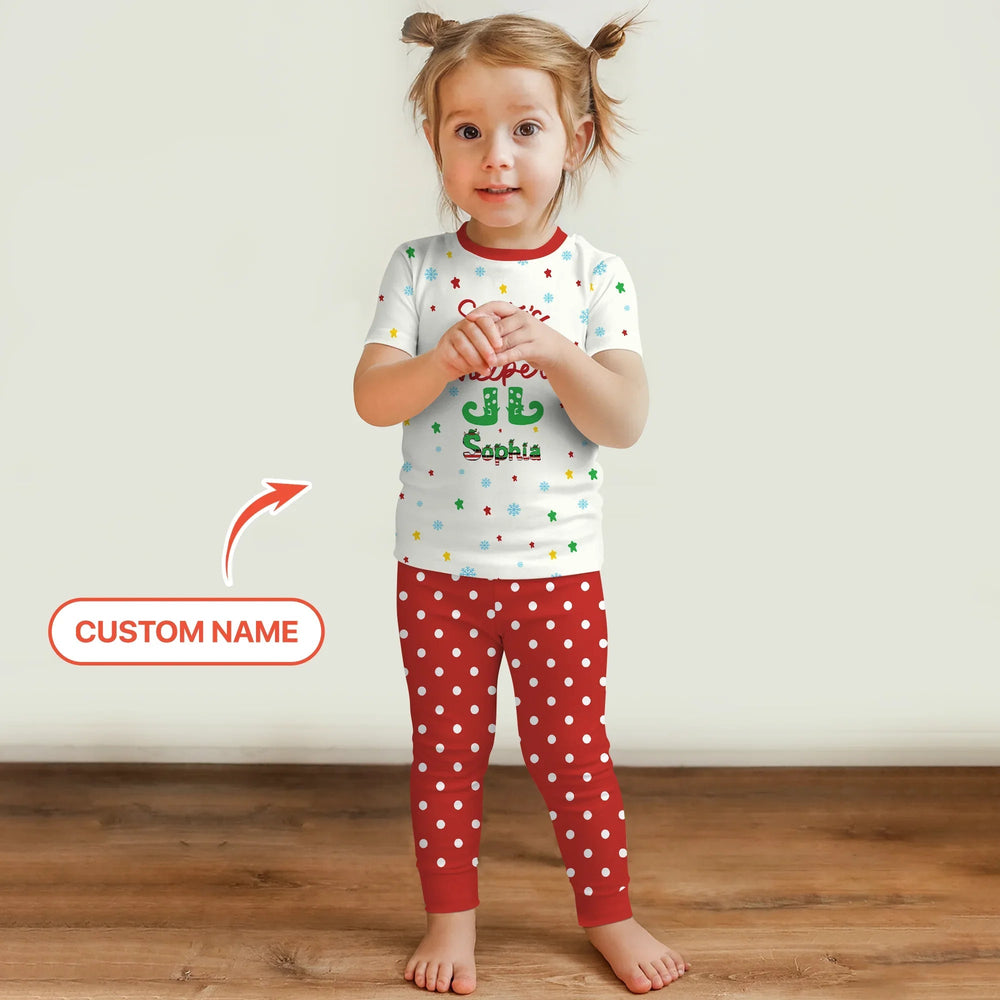 Santa's Little Helper Custom Name Two Piece Short Sleeve Pajama Set - Zumbamboo