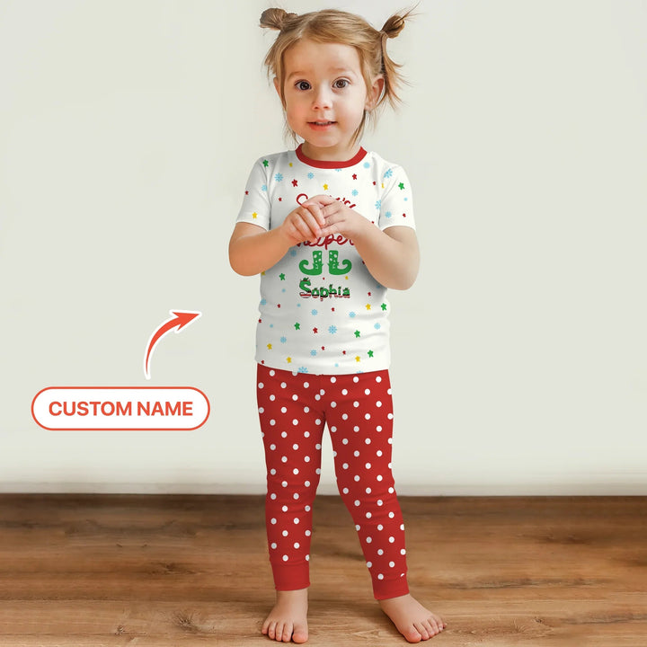 Santa's Little Helper Custom Name Two Piece Short Sleeve Pajama Set - Zumbamboo