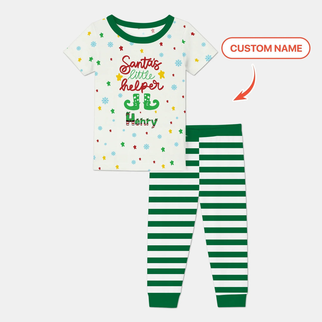 Santa's Little Helper Custom Name Two Piece Short Sleeve Pajama Set - Zumbamboo