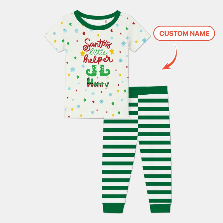 Santa's Little Helper Custom Name Two Piece Short Sleeve Pajama Set - Zumbamboo