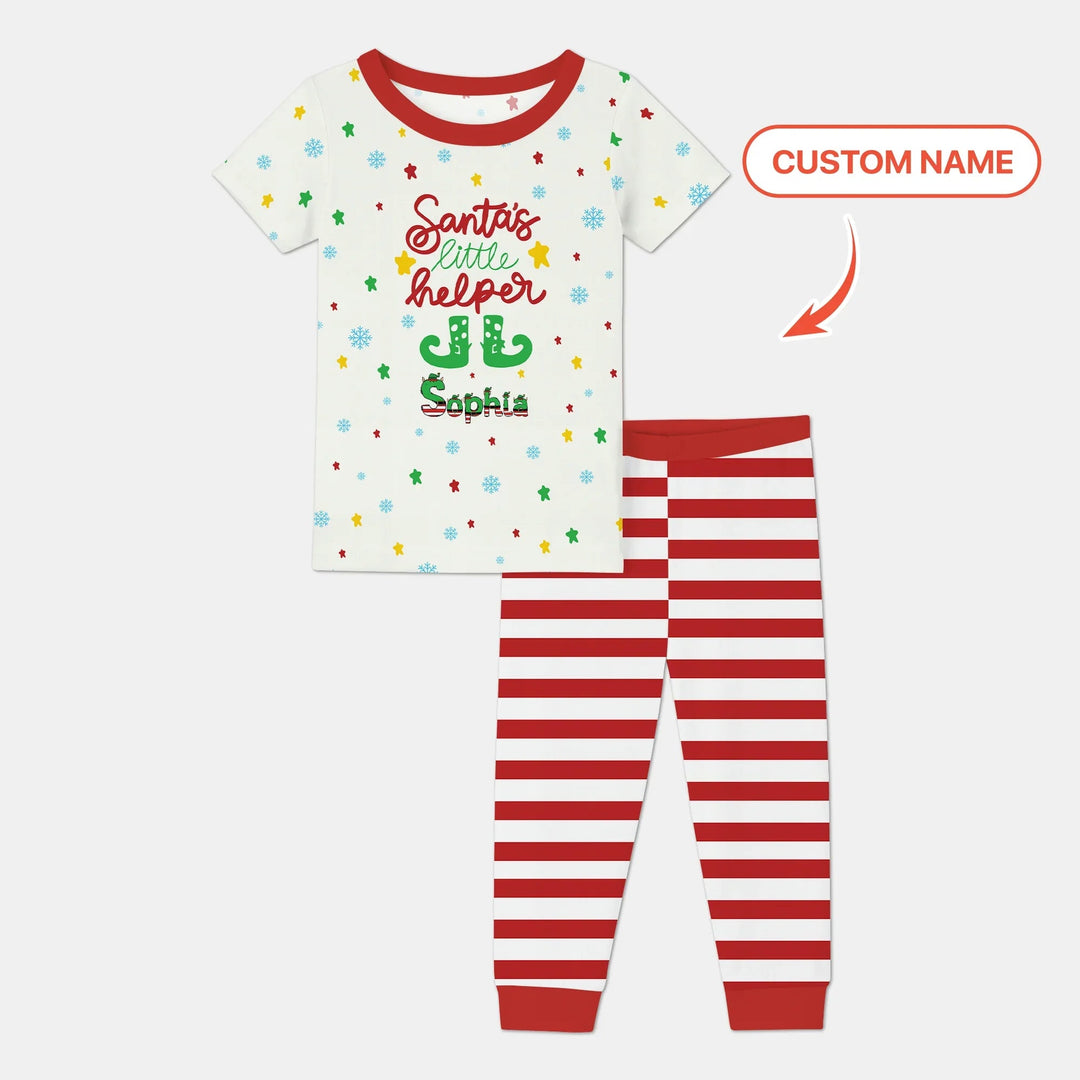 Santa's Little Helper Custom Name Two Piece Short Sleeve Pajama Set - Zumbamboo
