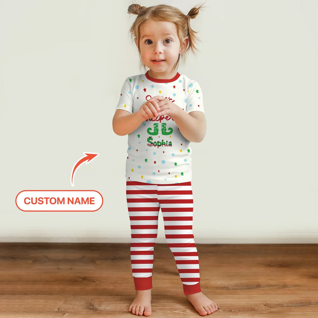 Santa's Little Helper Custom Name Two Piece Short Sleeve Pajama Set - Zumbamboo