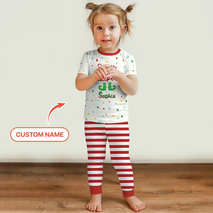 Santa's Little Helper Custom Name Two Piece Short Sleeve Pajama Set - Zumbamboo