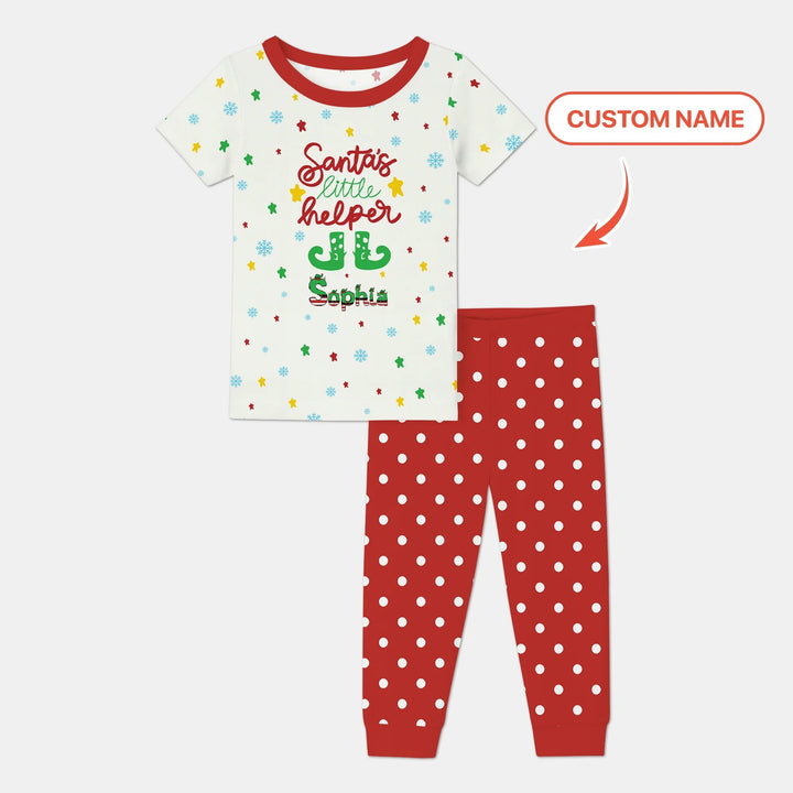 Santa's Little Helper Custom Name Two Piece Short Sleeve Pajama Set - Zumbamboo