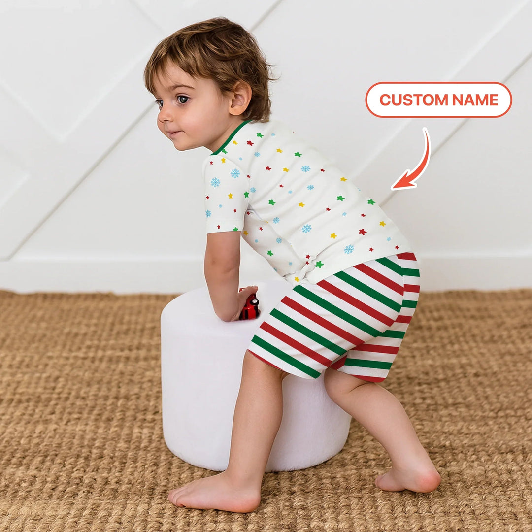 Santa's Little Helper Custom Name Two Piece Short Sleeve Shorts Pajama Set - Zumbamboo