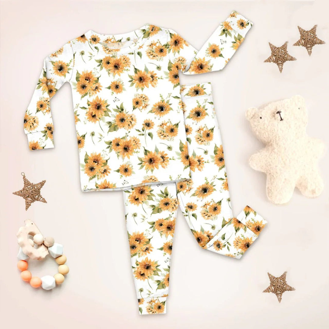 Savannah's Sunflowers Two Piece Long Sleeve Pajama Set - Zumbamboo