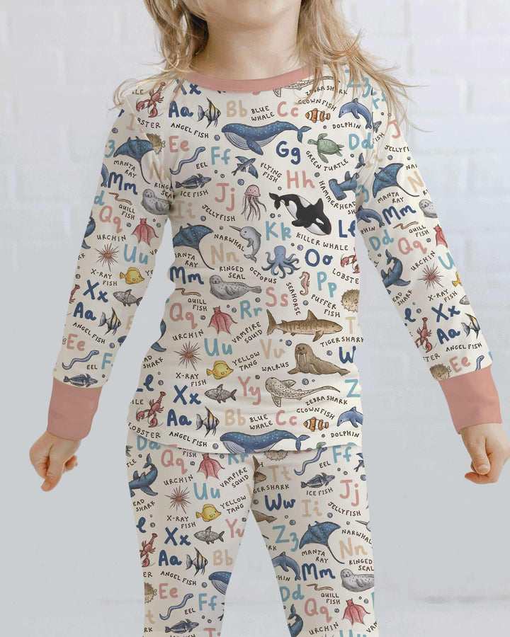 Ocean Animal Alphabet Bamboo Two Piece Long Sleeve Pajama Set