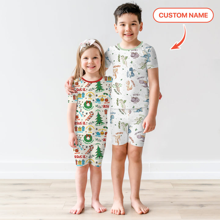 Sweet Baby Dragons Custom Name Two Piece Short Sleeve Shorts Pajama Set