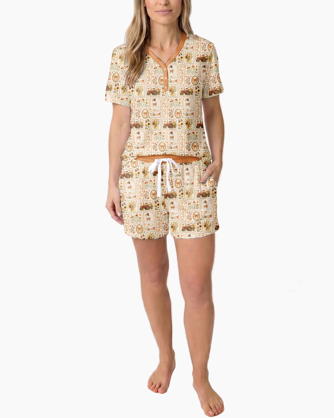Farmhouse Fall Goose Family Matching Bamboo Women Short Sleeve Short Pajama Set