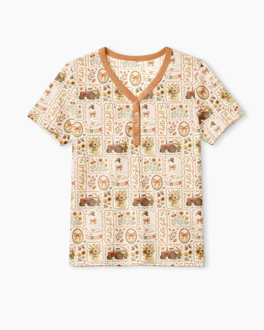 Farmhouse Fall Goose Family Matching Bamboo Women Short Sleeve Short Pajama Set