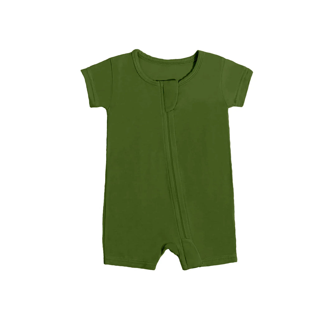Shorty Zippered Romper in Dark Olive Green - Zumbamboo