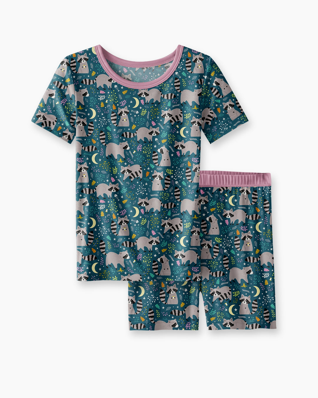 Midnight Raccoons Bamboo Two Piece Short Sleeve Shorts Pajama Set
