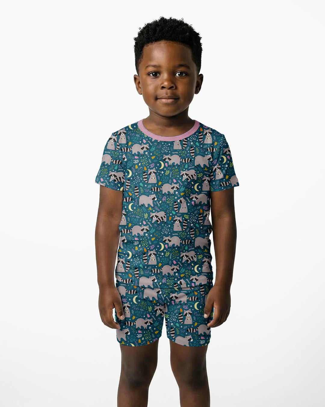 Midnight Raccoons Bamboo Two Piece Short Sleeve Shorts Pajama Set