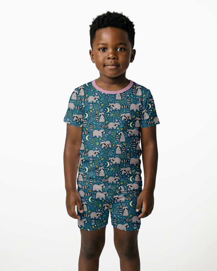 Midnight Raccoons Bamboo Two Piece Short Sleeve Shorts Pajama Set