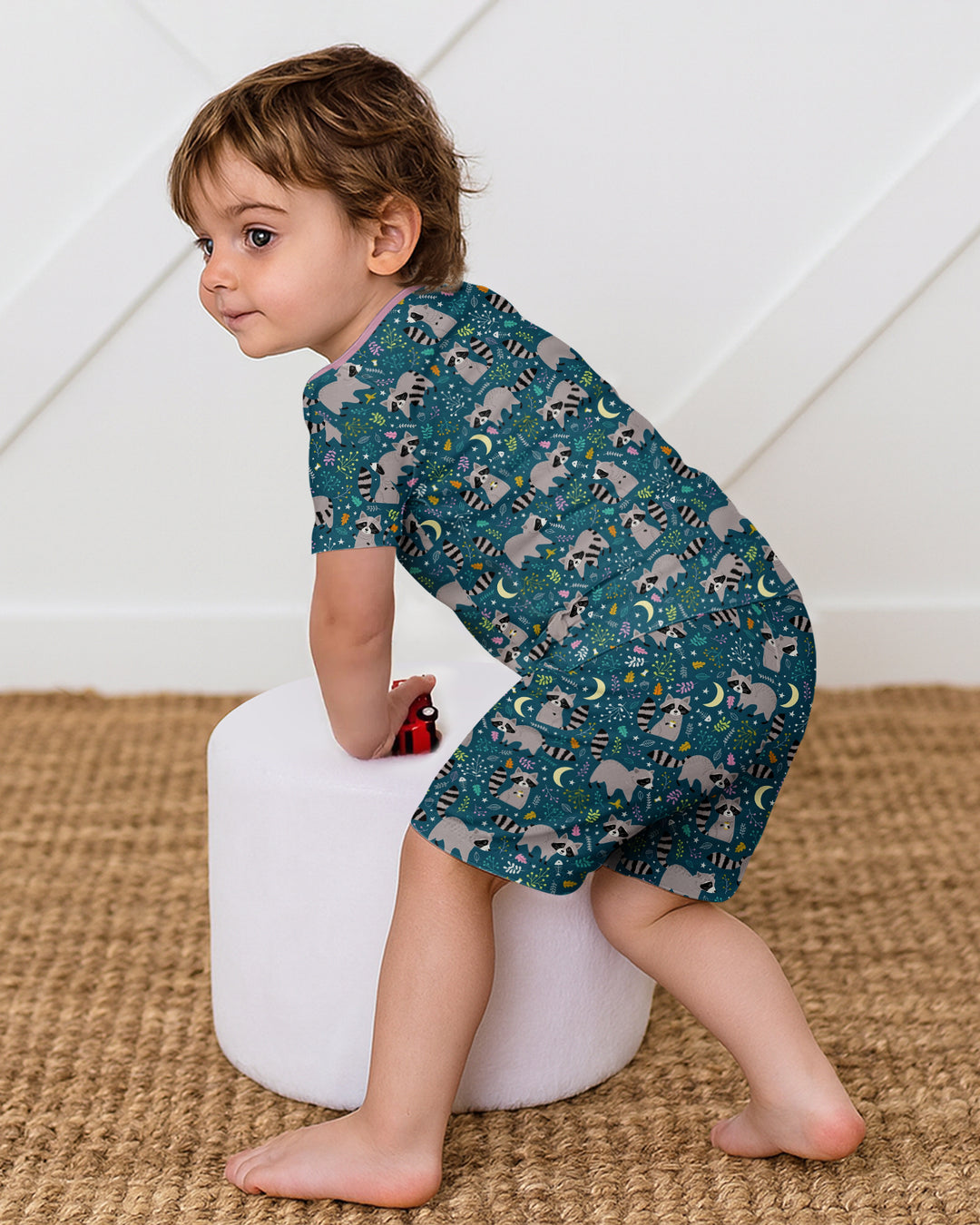 Midnight Raccoons Bamboo Two Piece Short Sleeve Shorts Pajama Set