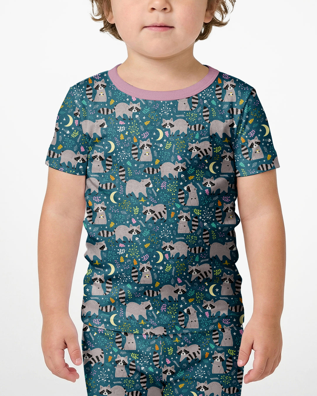 Midnight Raccoons Bamboo Two Piece Short Sleeve Shorts Pajama Set