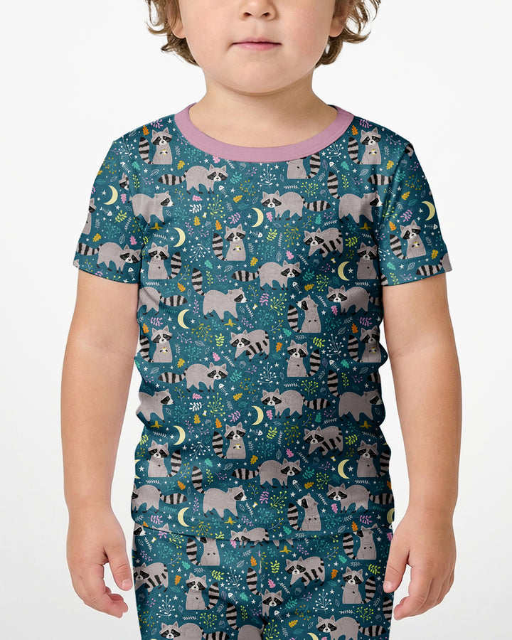 Midnight Raccoons Bamboo Two Piece Short Sleeve Shorts Pajama Set