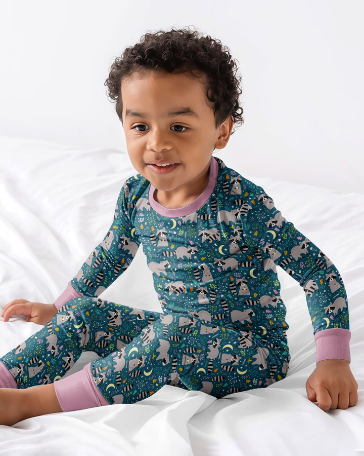 Midnight Raccoons Bamboo Two Piece Long Sleeve Pajama Set
