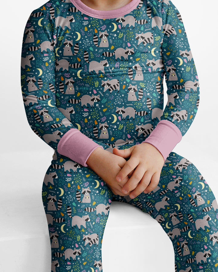 Midnight Raccoons Bamboo Two Piece Long Sleeve Pajama Set