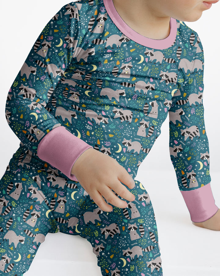 Midnight Raccoons Bamboo Two Piece Long Sleeve Pajama Set