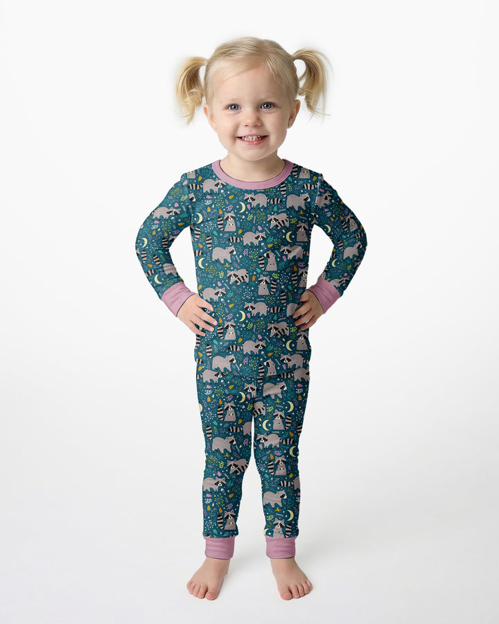 Midnight Raccoons Bamboo Two Piece Long Sleeve Pajama Set