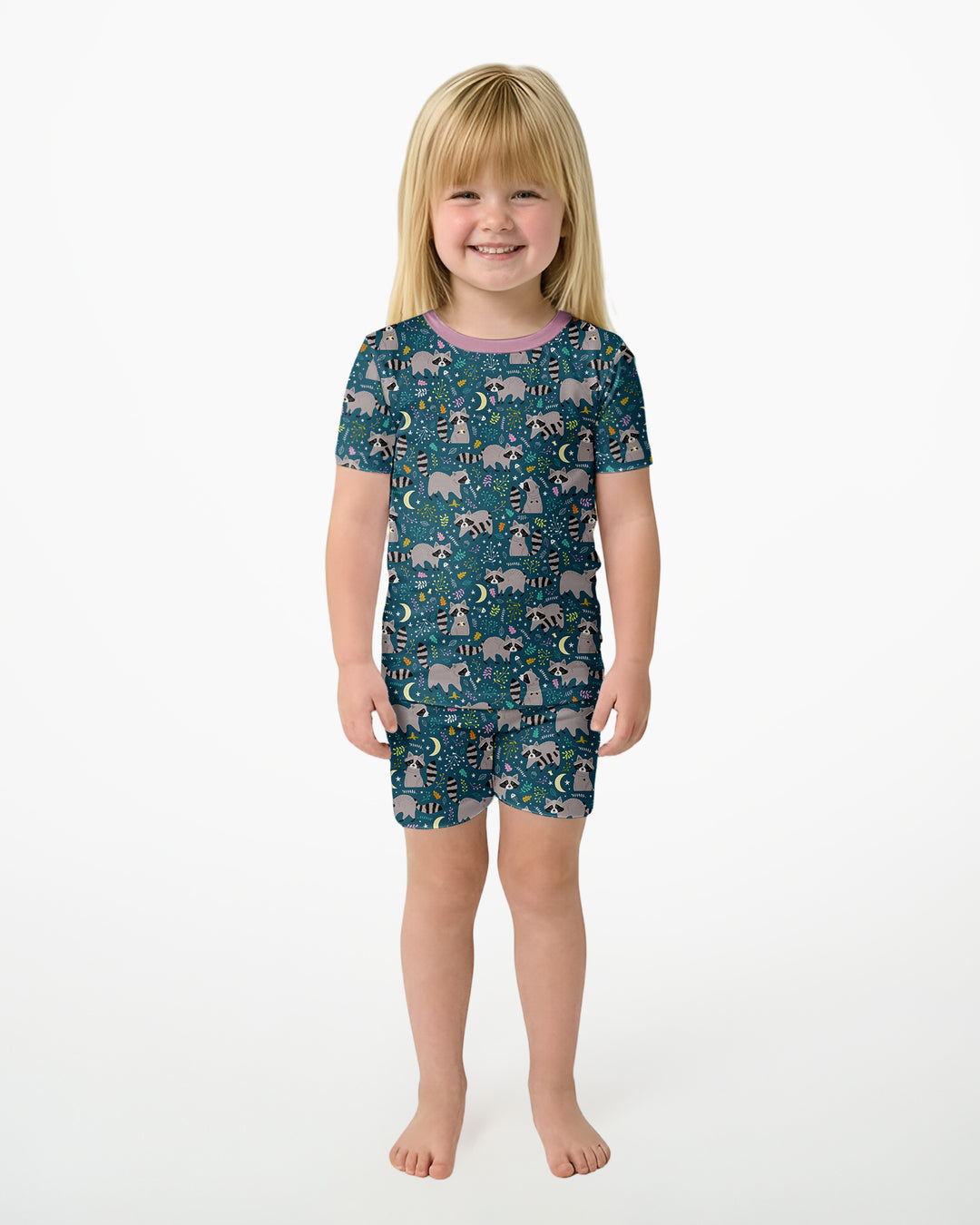 Midnight Raccoons Bamboo Two Piece Short Sleeve Shorts Pajama Set