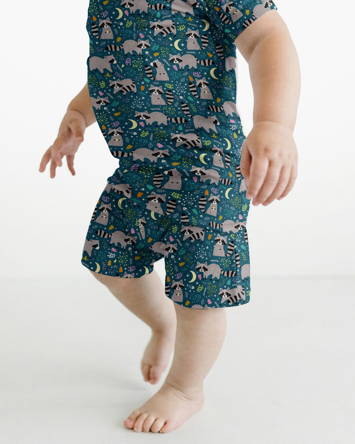 Midnight Raccoons Bamboo Two Piece Short Sleeve Shorts Pajama Set