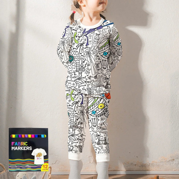 Spooky DIY Monster Colorable Halloween Two Piece Long Sleeve Pajama Set - Zumbamboo