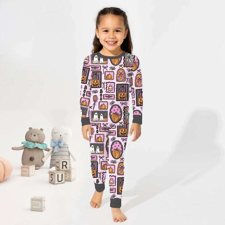 Spooky Frames Two Piece Long Sleeve Pajama Set For Halloween - Zumbamboo